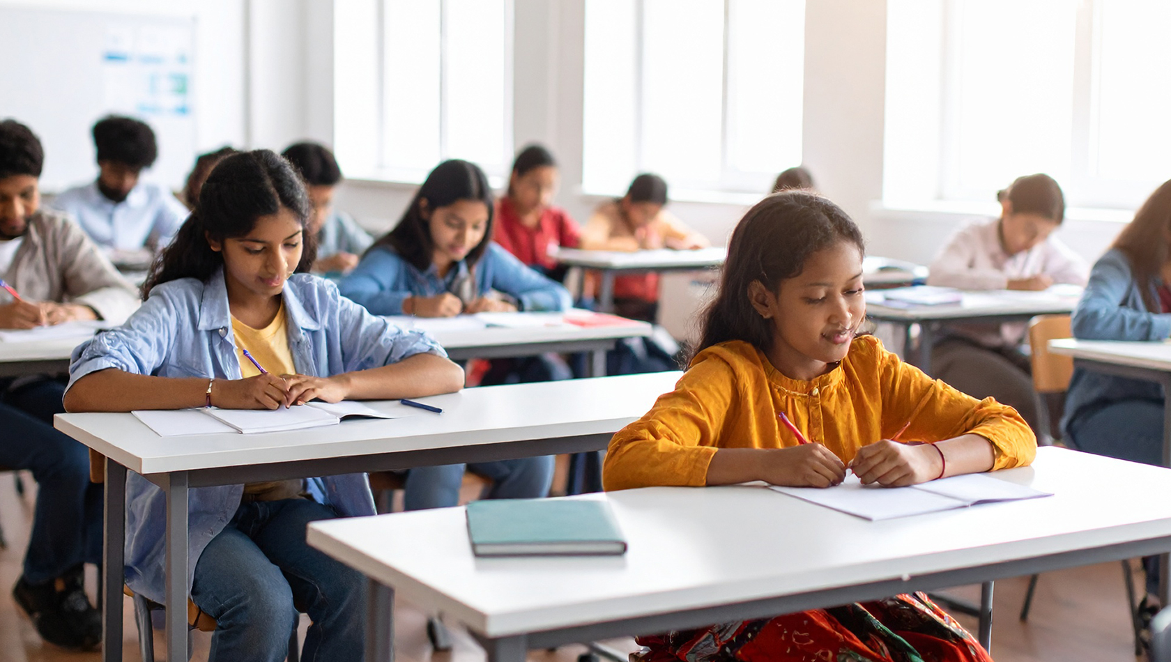 Happy students learning